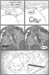  anthro clock-face clothing comic dragon english_text growth horn hyper hyper_muscles male monochrome muscle_growth muscular solo teeth text torn_clothing 