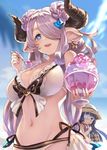  bangs bare_shoulders bikini blue_eyes blue_hair blunt_bangs blush braid breasts cleavage commentary_request day double_bun draph earrings eyepatch frilled_bikini frills giving granblue_fantasy green_eyes groin hair_ornament hair_over_one_eye harvin hat heart heart-shaped_pupils horns jewelry jpeg_artifacts large_breasts lavender_hair long_hair looking_at_another looking_at_viewer low-tied_long_hair low_twintails lunalu_(granblue_fantasy) medical_eyepatch multiple_girls narmaya_(granblue_fantasy) navel parted_lips pointy_ears shaved_ice shirabi side-tie_bikini smile spoon stomach straw_hat sun_hat swimsuit symbol-shaped_pupils twintails upper_body white_bikini 