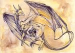  ambiguous_gender claws dragon feral isvoc looking_at_viewer membranous_wings nude smile solo traditional_media_(artwork) wings 