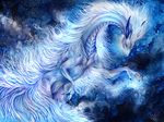  ambiguous_gender blue_skin dragon eastern_dragon feral hair isvoc solo space traditional_media_(artwork) white_hair 