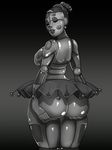  animatronic anthro ballerina ballora_(fnafsl) big_breasts big_butt breasts butt clothed clothing eyes_closed female five_nights_at_freddy&#039;s hair hair_bun hand_on_butt lipstick looking_back machine makeup monochrome oddrich robot sister_location skirt smile thick_thighs video_games voluptuous 