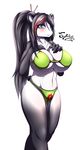  2015 anthro bear big_breasts bikini black_fur black_hair blue_eyes blush bra breasts cleavage clothed clothing english_text female fur grey_fur hair hand_on_breast hi_res huge_breasts long_hair looking_at_viewer mammal multicolored_hair navel panda pandaren pose red_hair simple_background skimpy slit_pupils solo swimsuit tailzkim text two_tone_hair underwear video_games warcraft white_background white_fur wide_hips 