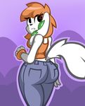  2016 aged_up anthro basset_hound black_eyes bracelet butt butt_pose canine cel_shading clothing cloudi-nexik digital_media_(artwork) dog female freedom_planet fur hair jeans jewelry mammal milla_basset orange_hair pants portrait purple_background shirt simple_background solo tank_top three-quarter_portrait toony video_games white_fur 