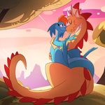  2016 blitzdrachin chip_&#039;n_dale_rescue_rangers detailed_background disney dragon dtz_(cdrr) female feral hug love male nessie paws romantic romantic_couple size_difference slightly_chubby 