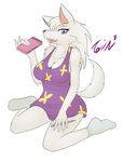  2015 animal_crossing anthro blue_eyes breasts canine claws cleavage clothed clothing dress female fur hair hi_res legwear looking_at_viewer mammal nintendo notebook open_mouth pencil_(object) raised_tail simple_background sitting socks solo tailzkim teeth tongue tongue_out video_games white_background white_fur white_hair whitney_(animal_crossing) wolf 