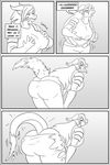  anthro bent_over breast_expansion breasts butt clock-face clothed clothing comic dragon english_text female monochrome slightly_chubby solo text transformation 