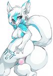  2016 anthro artica_sparkle backsack balls big_butt blue_eyes blue_fur blue_nipples blue_penis blush breasts butt canine ear_piercing facial_piercing fur half-closed_eyes hand_on_butt herm intersex looking_at_viewer looking_back mammal markings nipple_piercing nipples nose_piercing nude penis piercing pussy pussy_juice raised_tail rear_view seamen side_boob simple_background smile solo white_background 