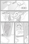  anthro clock-face clothed clothing comic dragon english_text horn male monochrome shower solo standing text 