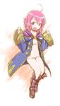  ahoge fire_emblem fire_emblem:_kakusei flat_chest jacket lowleg lowleg_panties mark_(female)_(fire_emblem) mark_(fire_emblem) open_mouth panties pink_hair sasakimuu short_hair smile solo underwear white_panties 