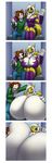  anthro big_breasts breast_expansion breasts clock-face clothed clothing digimon duo featureless_breasts feline female huge_breasts hyper hyper_breasts looking_at_viewer male mammal renamon sitting smile 