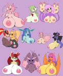  ambipom arcanine big_breasts blush breasts bust_portrait charizard delphox eeveelution female female/female gardevoir glaceon huge_breasts lopunny lucario nintendo nipples plankboy pok&eacute;mon portrait pyroar skitty sylveon video_games 