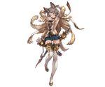  animal_ears armpits arms_up bare_shoulders brown_eyes brown_hair dress erune full_body fur_trim granblue_fantasy hair_ornament looking_at_viewer minaba_hideo official_art quiver short_dress short_hair solo standing sutera_(granblue_fantasy) thighhighs transparent_background zettai_ryouiki 
