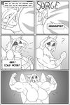  anthro avian big_breasts breasts clock-face comic dragon duo english_text featureless_breasts female growth gryphon huge_breasts hyper hyper_muscles monochrome muscle_growth muscular smile text 