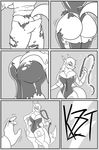  anthro big_butt butt clock-face clothing comic corset digimon female lingerie monochrome renamon solo thick_thighs torn_clothing transformation whip 