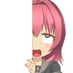  ahegao eyebrows eyebrows_visible_through_hair eyes grey_jacket hair_intakes jacket kantai_collection kinu_(kantai_collection) nagineko open_mouth peeking_out pink_eyes pink_hair remodel_(kantai_collection) short_hair smile solo tongue transparent_background 