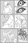  anthro big_breasts breasts clock-face clothing comic digimon duo female feral first_person_view huge_breasts looking_at_viewer monochrome renamon smile solo_focus torn_clothing 