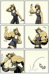  anthro breast_expansion breasts clock-face clothed clothing comic feline female growth hyper hyper_muscles mammal muscle_growth muscular open_mouth smile solo torn_clothing 