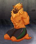  abs anthro bdsm biceps bondage bound clothed clothing digimon ear_piercing feline leomon lion looking_at_viewer male mammal mane muscular muzzle_(disambiguation) nipples pecs piercing rawrrarr topless 
