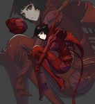  absurdres bangs black_hair blunt_bangs bodysuit chuxin_de_mao fetal_position full_body gauna gauna_491 grey_background highres red_eyes short_hair sidonia_no_kishi solo zoom_layer 