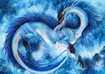  ambiguous_gender antlers blue_hair blue_skin claws dragon eastern_dragon feral hair horn isvoc solo standing traditional_media_(artwork) 