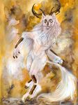  anthro antlers fur hooves horn isvoc mammal nude smile solo standing traditional_media_(artwork) water white_fur 