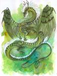  claws dragon eastern_dragon feral green_scales hair horn isvoc membranous_wings nude scales simple_background white_hair wings 