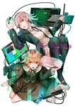  1girl brown_hair danganronpa danganronpa_1 father_and_daughter fujisaki_chihiro handheld_game_console nanami_chiaki open_mouth otoko_no_ko pink_hair playstation_vita sakuyu short_hair super_danganronpa_2 