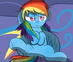  bed bedroom_eyes cloufy equine female friendship_is_magic hair half-closed_eyes looking_at_viewer lying mammal multicolored_hair my_little_pony pegasus rainbow_dash_(mlp) seductive smile solo wings 
