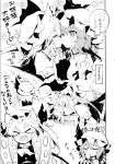  2girls animal_ears blush cat_ears flandre_scarlet greyscale highres long_hair minakata_sunao monochrome multiple_girls remilia_scarlet touhou translation_request 