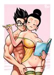  1boy 1girl abs chi-chi_(dragon_ball) dragon_ball dragon_ball_super dragonball_z erect_nipples fingernails incest mother_and_son nail_polish purple_nails r_ex son_gohan 