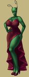  anthro bald big_breasts breasts clock-face clothed clothing female huge_breasts irken looking_at_viewer solo teeth wide_hips 