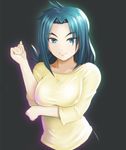  1girl blue_eyes blue_hair breasts female future_card_buddyfight large_breasts migao mikado_suzumi milf mother simple_background smile solo 