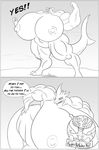  anthro areola big_breasts breasts clock-face comic english_text female fish huge_breasts hyper hyper_breasts hyper_muscles macro marine monochrome muscular nipples nude shark solo standing text 