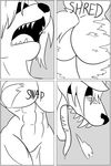  abs anthro big_breasts breasts canine clock-face clothing comic female fox huge_breasts hybrid mammal monochrome muscular open_mouth solo torn_clothing transformation were werewolf 