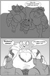  anthro arcanine avian big_breasts bird bra breasts clock-face clothing comic duck english_text female group huge_breasts hyper hyper_breasts hyper_muscles machoke male monochrome muscular nidoqueen nintendo pok&eacute;mon standing text underwear video_games 