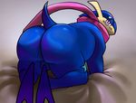  animal_genitalia anthro balls belly big_belly big_butt butt greninja looking_at_viewer male nintendo nude overweight pok&eacute;mon simple_background solo steen thick_thighs tongue video_games wide_hips 