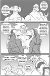  anthro arcanine big_breasts bra breasts clock-face clothed clothing comic english_text female group huge_breasts hyper hyper_breasts hyper_muscles machoke monochrome muscular nidoqueen nintendo pok&eacute;mon standing text underwear video_games 