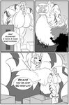  anthro arcanine big_breasts bra breasts clock-face clothed clothing comic duo female growth huge_breasts hyper hyper_breasts hyper_muscles macro monochrome muscle_growth muscular nintendo pok&eacute;mon standing underwear video_games 