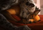  bed canine duo feline fox hax_(artist) kenket leopard lofi lying mammal snow_leopard 