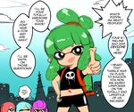  ! 4girls bike_shorts black_shirt born-to-die child cloud cowboy_shot domino_mask english fang inkling looking_at_viewer mask midriff multiple_girls navel nintendo outdoors pointy_ears shirt short_sleeves sky splatoon standing tentacle_hair thumbs_up 