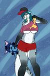  anthro breasts canine clock-face clothed clothing female looking_at_viewer mammal plushie solo standing thick_thighs tongue tongue_out under_boob 