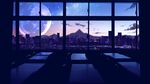  classroom cloud evening highres moon no_humans original scenery sky skyline smile_(qd4nsvik) 