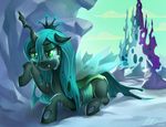  2016 changeling crying female friendship_is_magic green_eyes green_hair hair hole_(disambiguation) horn imdrunkontea lying my_little_pony queen_chrysalis_(mlp) solo tears upset 