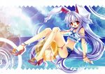  absurdres animal_ears anklet ball beachball blue_nails bunny_ears bunny_tail capura_lin crop_top highres huge_filesize jewelry long_hair midriff nail_polish navel purple_hair red_eyes reisen_udongein_inaba sandals shorts sitting skinny solo tail touhou 