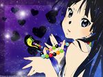  akiyama_mio bass_guitar black_hair blue_eyes earring earrings heart hearts highres instrument jewelry k-on! long_hair looking_at_viewer necklace smile wallpaper 