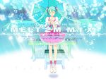  1girl blue_hair closed_eyes dress grand_piano hatsune_miku instrument legs long_hair melt_(vocaloid) piano piano_bench solo twintails umbrella vocaloid 