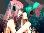  aqua_eyes aqua_hair blue_eyes butterfly_wings face-to-face hatsune_miku headphones long_hair magnet_(vocaloid) makoto_(maternalism) megurine_luka multiple_girls pink_hair vocaloid wings yuri 