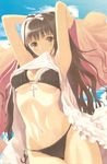  absurdres bikini blush blushing highres long_hair skirt skirt_lift swimsuit taka_tony tanaka_takayuki tony_taka 