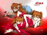  3girls :/ ass bandage_over_one_eye bandages blue_eyes bra child chin_rest closed_eyes dress end_of_evangelion frown hair_ribbon highres lingerie long_hair lying multiple_girls multiple_persona neon_genesis_evangelion open_clothes open_shirt orange_hair plugsuit ribbon school_uniform shirt signature skin_tight sleeping socks souryuu_asuka_langley teenage time_paradox underwear untied wallpaper yukimitsuki 