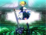  alternate_costume bad_id bad_pixiv_id blonde_hair bow dress electric_guitar guitar instrument kagamine_rin kagamine_rin_(roshin_yuukai/hard_rkmix) red_eyes roshin_yuukai_(vocaloid) solo twintails vocaloid yukako_(yunny) 